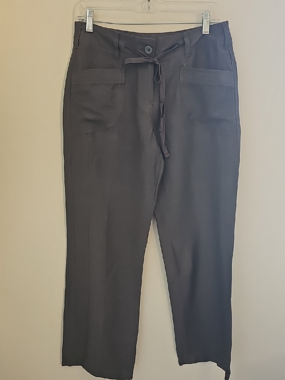 Sandro Khaki Brown Womens Pants. Size 6P. 4 Pockets Tie At Waist W/ Zipper.